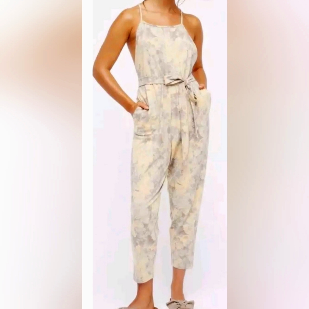 Free People Neutral Tie-Dye Strappy Jumpsuit